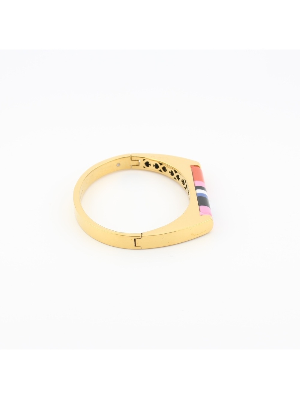 Kate Spade Gold Tone Multicolor Stripe Hinged Bangle Bracelet - Picture 3 of 7